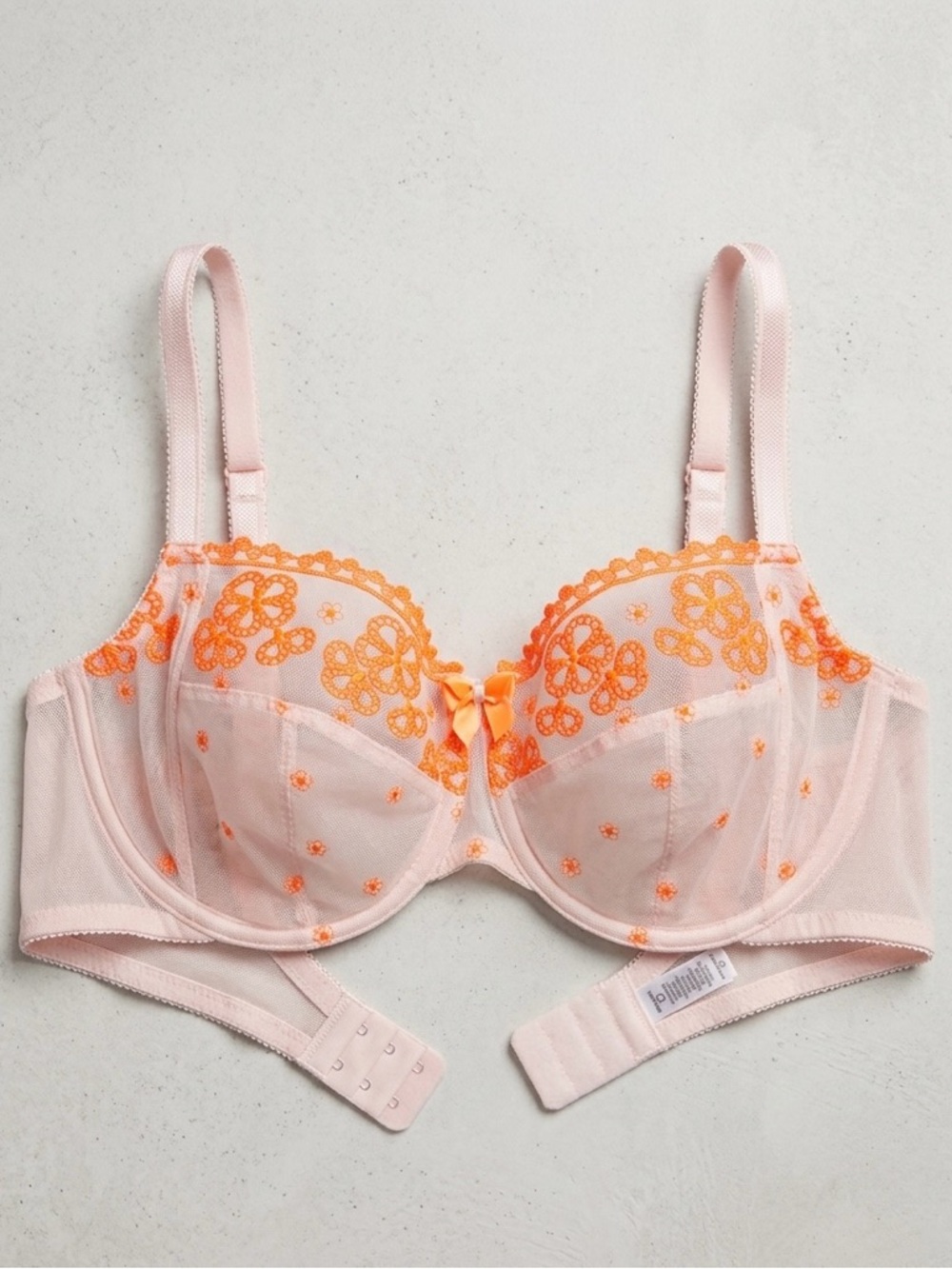 Cleo by Panache Lucy Balconette Bra 36G Pink Orange Embroidered